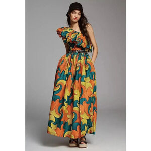 NWT ANTHROPOLOGIE SIKA Printed One-Shoulder Ruffle Dress Size 0P Petites #MA408